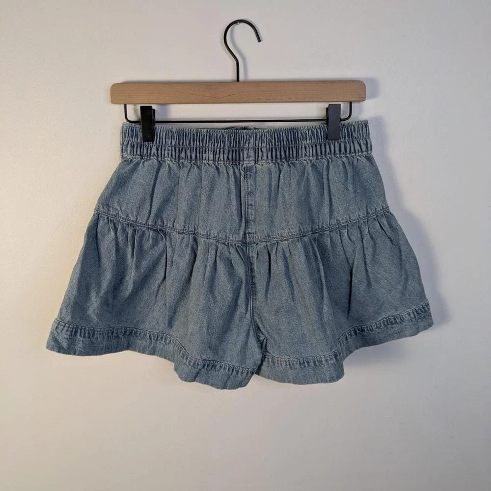 Free People Fleur Denim Mini Short/Skirt With Button Front and Pockets - Picture 3 of 6